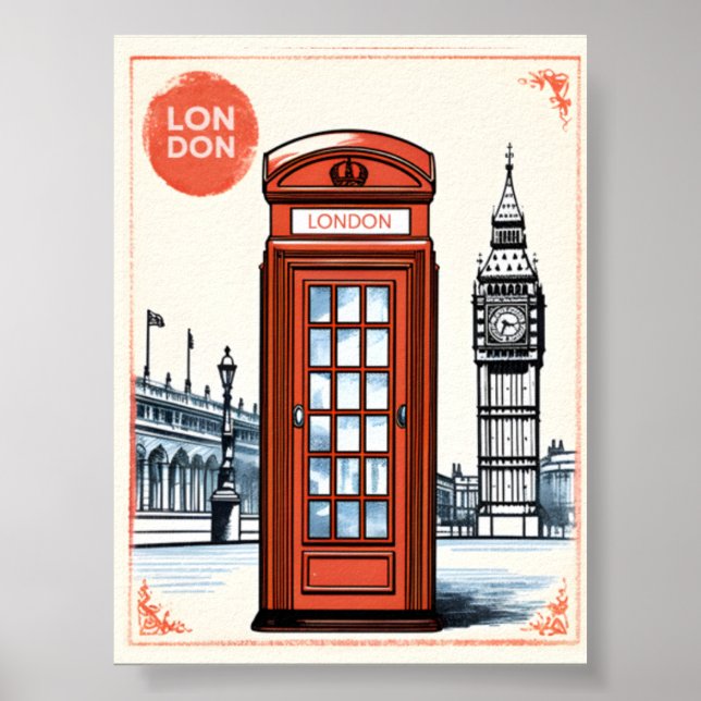 Affiche Vintage London City Retro British Phone Booth (Devant)