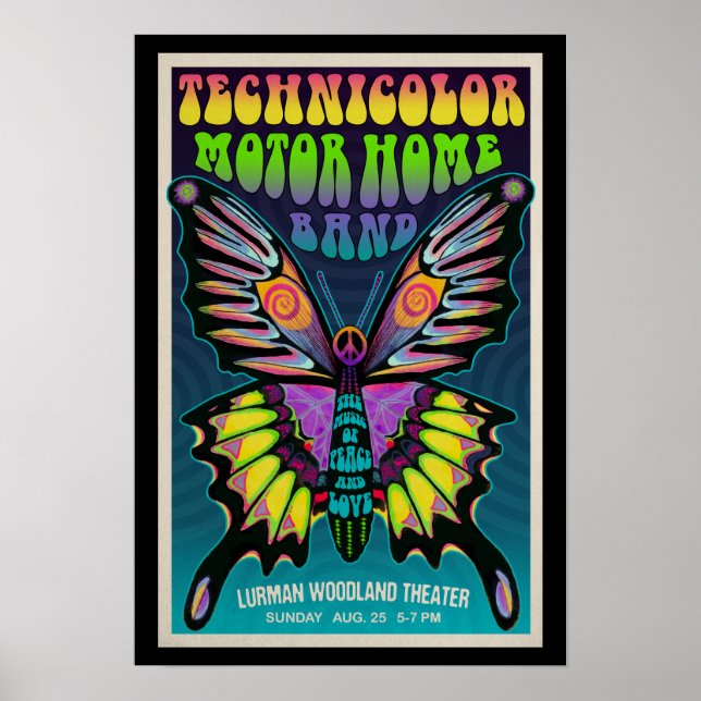 Affiche Vintage look Psychedelic Butterfly TMH Concert (Devant)