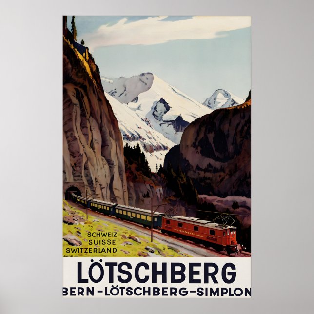 Affiche vintage Lotschberg Chemin de fer Suisse Be (Devant)