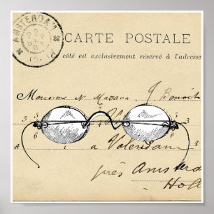 Affiche Vintage Lunettes de vue Carte postale française Im