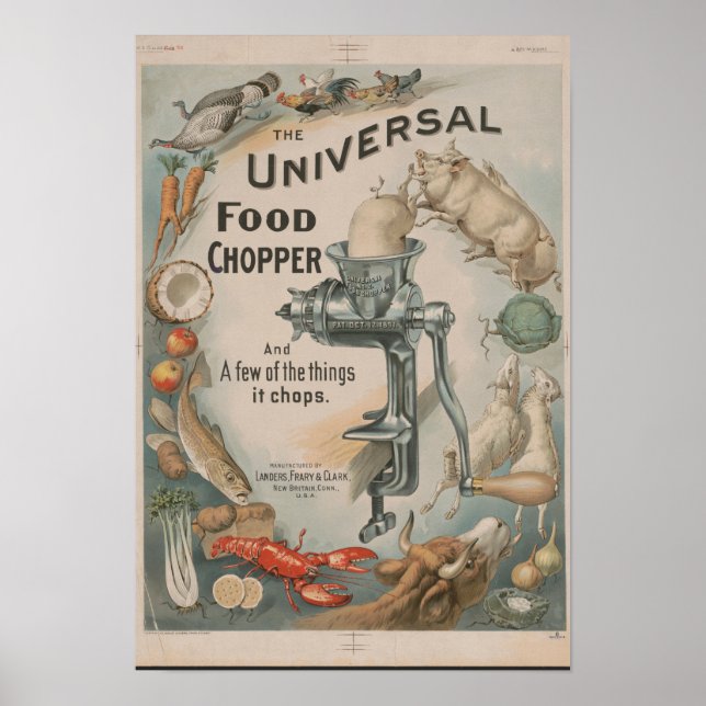 AFFICHE VINTAGE L'UNIVERSEL ALIMENTAIRE CHOPPER DECO POSTE (Devant)