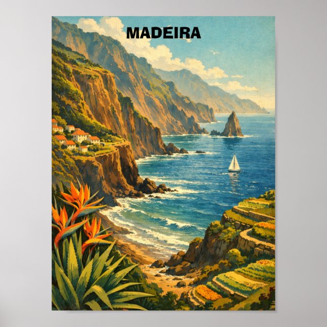 Affiche Vintage Madeira Portugal Coastal Cliffs Travel (Devant)