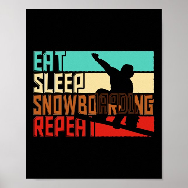 Affiche Vintage Manger Sleep Répéter Snowboard (Devant)