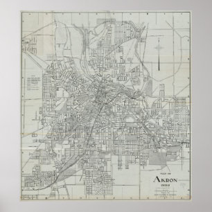 Affiche Vintage Map of Akron Ohio (1917)