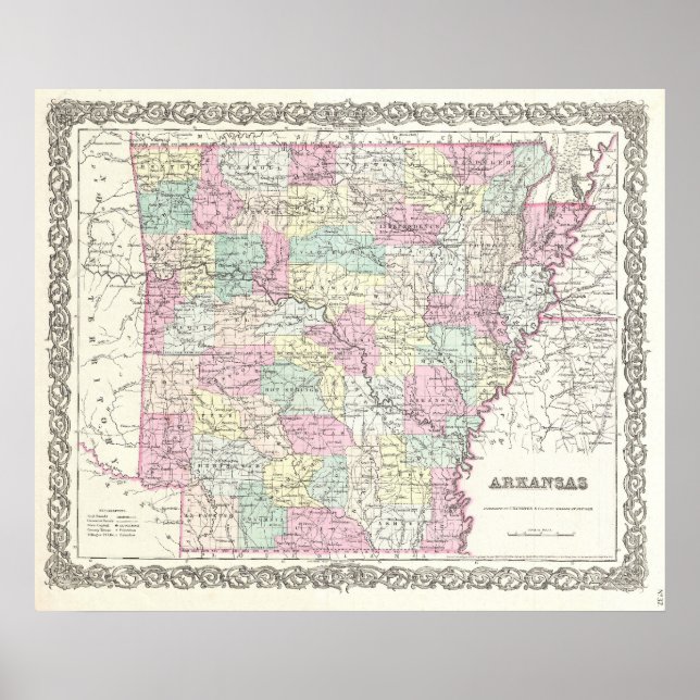 Affiche Vintage Map of Arkansas (Devant)