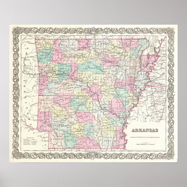 Affiche Vintage Map of Arkansas (Devant)