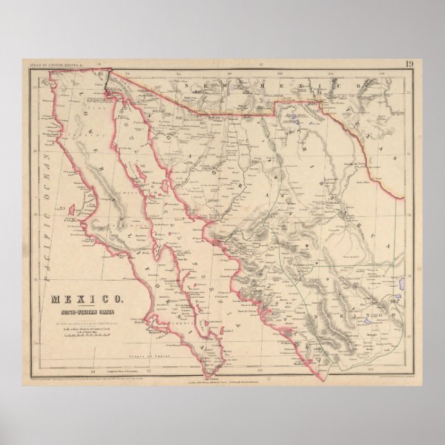 Affiche Vintage Map of Baja California (1857) (Devant)