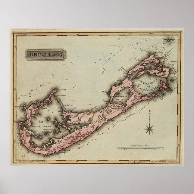 Affiche Vintage Map of Bermuda (1823) (Devant)