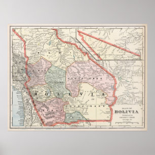 Affiche Vintage Map of Bolivia (1901)
