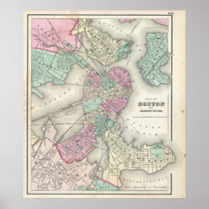 Affiche Vintage Map of Boston Harbor