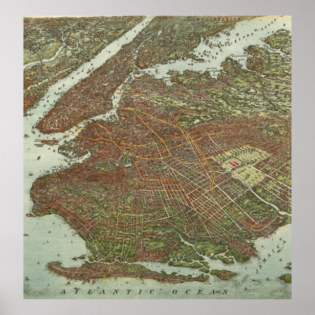 Affiche Vintage Map of Brooklyn (Devant)