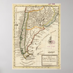 Affiche Vintage Map of Chile and Argentina (1732)