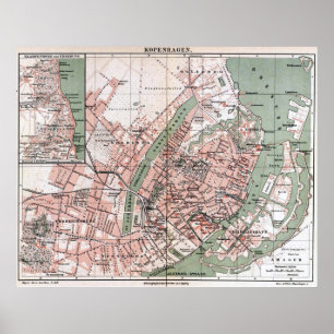 Affiche Vintage Map of Copenhagen Denmark (1888)