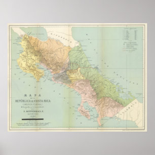 Affiche Vintage Map of Costa Rica (1889)