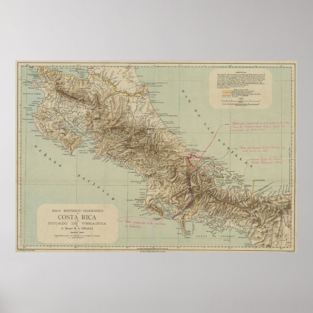 Affiche Vintage Map of Costa Rica (1896) (Devant)