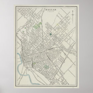 Affiche Vintage Map of Dallas Texas (1901)