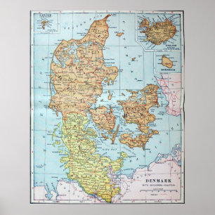 Affiche Vintage map of Denmark