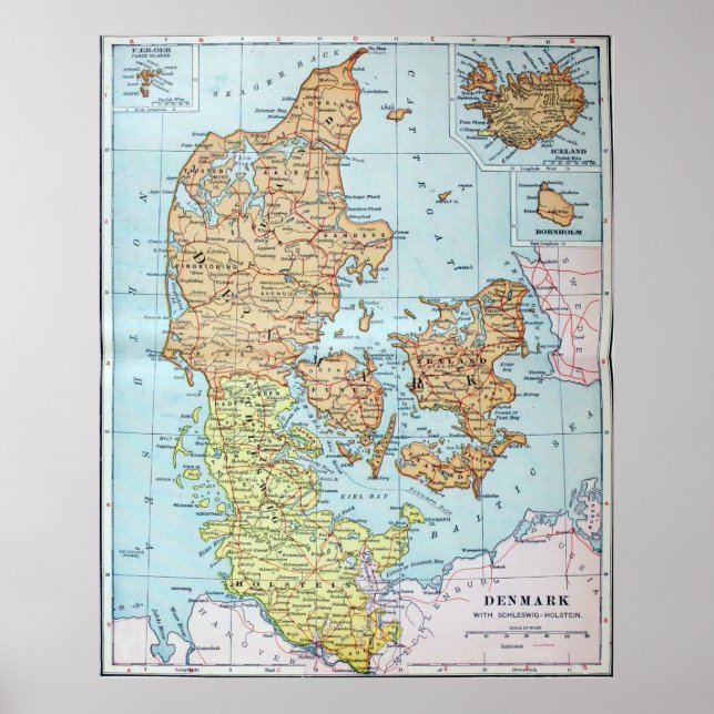 Affiche Vintage map of Denmark (Devant)