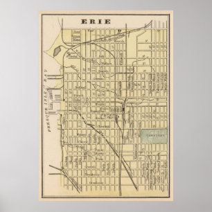 Affiche Vintage Map of Erie PA (1890)