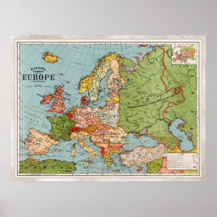 Affiche Vintage Map of Europe