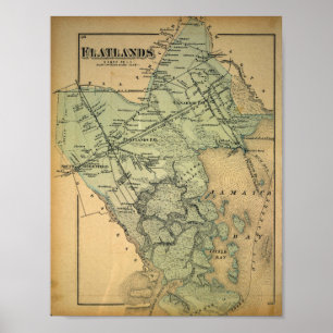 Affiche Vintage Map Of Flatland, Long Island, 1873
