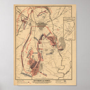 Affiche Vintage Map of Gettysburg and Vicinity, July 1863