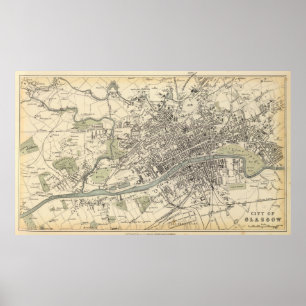 Affiche Vintage Map of Glasgow Scotland (1872)
