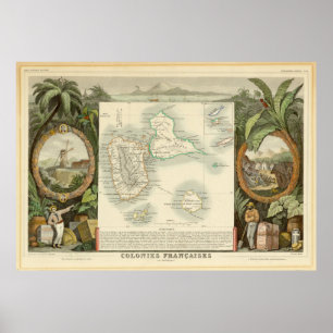 Affiche Vintage Map of Guadeloupe (1856)