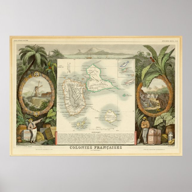 Affiche Vintage Map of Guadeloupe (1856) (Devant)