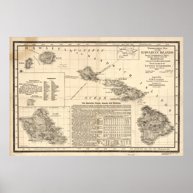 Affiche Vintage Map of Hawaii (1893) (Devant)