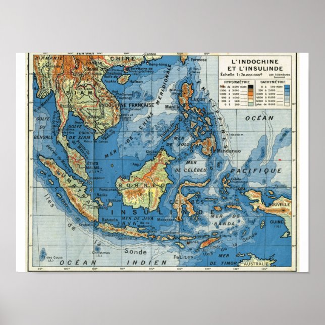 Affiche Vintage map of Indonesia, text in French (Devant)