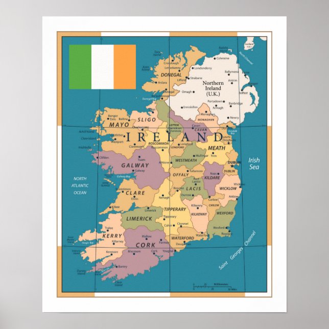 Affiche Vintage Map of Ireland (Devant)