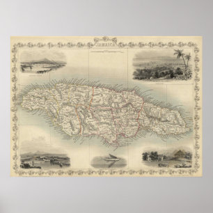 Affiche Vintage Map of Jamaica (1851)