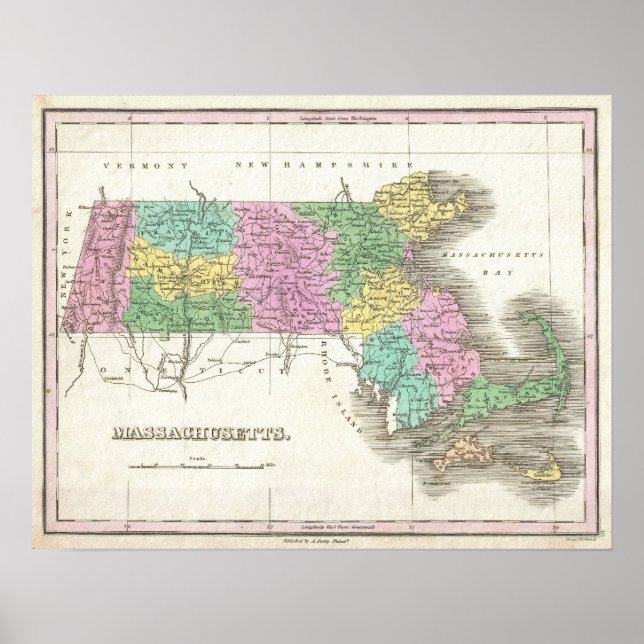 Affiche Vintage Map of Massachusetts (Devant)