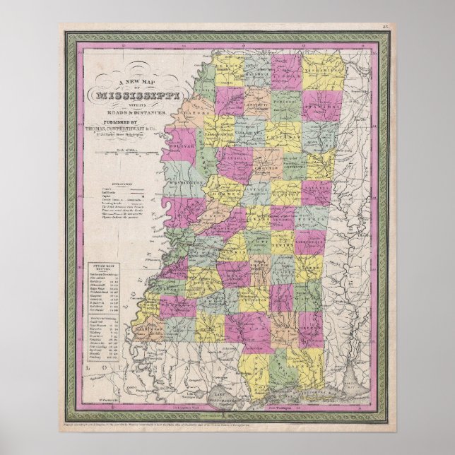 Affiche Vintage Map of Mississippi, 1853 (Devant)