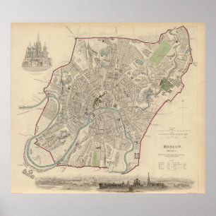 Affiche Vintage Map of Moscow