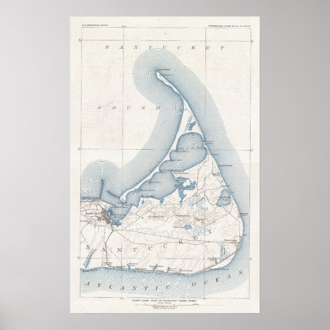 Affiche Vintage Map of Nantucket (1919) (Devant)