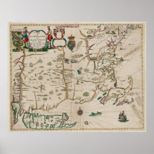 Affiche Vintage Map of New England (1675)