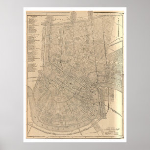 Affiche Vintage Map of New Orleans LA (1908)