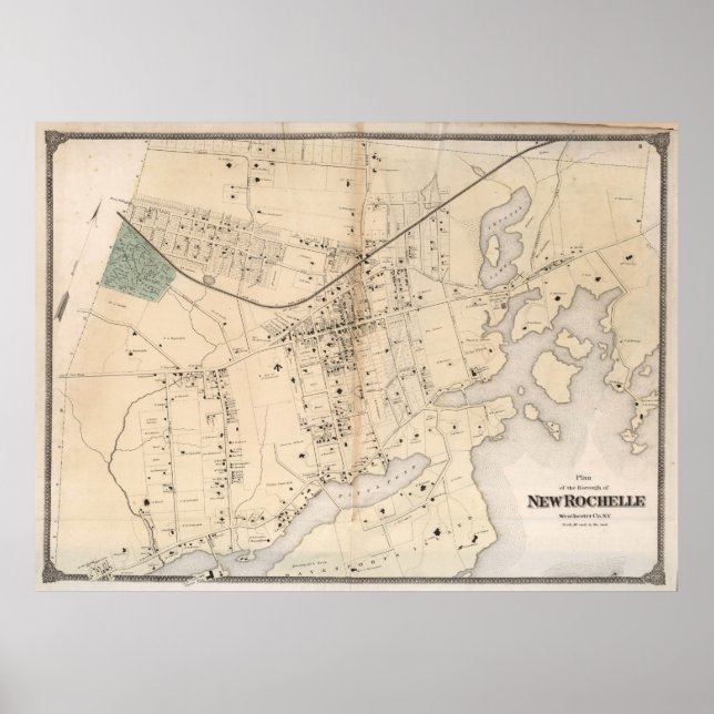 Affiche Vintage Map of New Rochelle NY (1867) (Devant)
