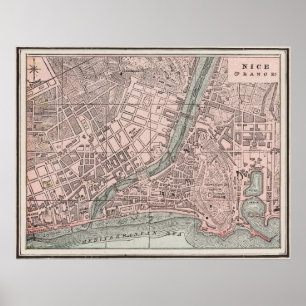 Affiche Vintage Map of Nice France (1901)