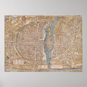 Affiche Vintage Map of Paris (1550)