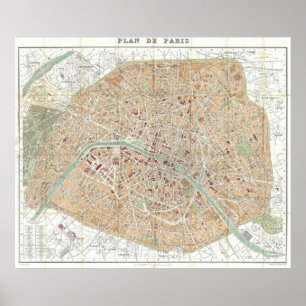 Affiche Vintage Map of Paris (1892)