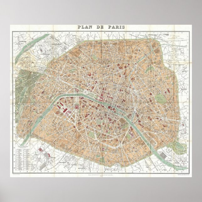 Affiche Vintage Map of Paris (1892) (Devant)