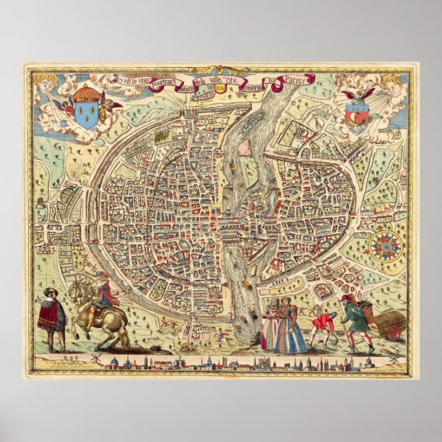 Affiche Vintage Map of Paris France (1576) (Devant)