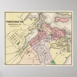 Affiche Vintage Map of Portsmouth NH (1877)
