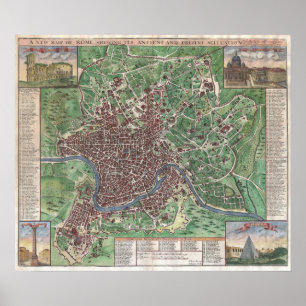 Affiche Vintage Map of Rome Italy