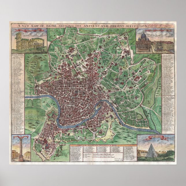 Affiche Vintage Map of Rome Italy (Devant)