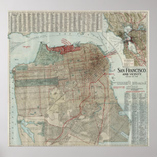 Affiche Vintage Map of San Francisco CA (1914)