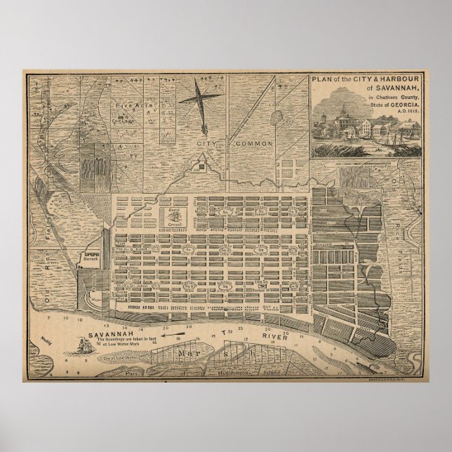Affiche Vintage Map of Savannah (Devant)